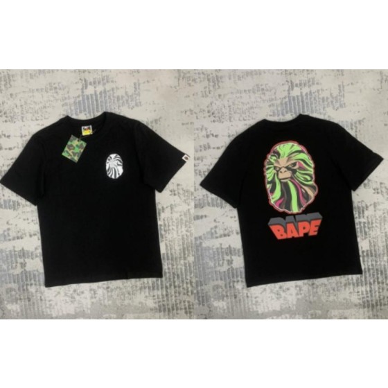 Black BAPE Zebra Print Ape Head T-Shirt (Front & Back)